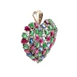 Diamond colored stone silver gold heart shaped pendant