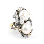 Pearl diamond silver and gold ring