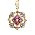 Ruby amethyst diamond gilded silver drop pair of earrings