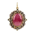 Ruby diamond emerald gilded silver pendant