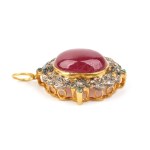 Ruby diamond emerald gilded silver pendant