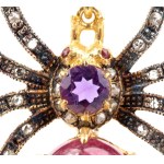 Diamond ruby amethyst pair of drop silver earrings
