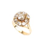 Diamond pearl gold ring