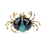 Enamel diamond crab gold pin