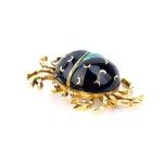 Enamel diamond crab gold pin