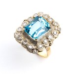 Blue topaz diamond gold silver ring Italy, 20th century