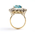 Blue topaz diamond gold silver ring Italy, 20th century
