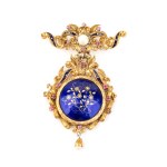 Ruby pearl enamel gold drop brooch