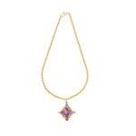 Amethyst gold necklace pendant 1960s
