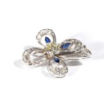 Diamond sapphires gold floral brooch
