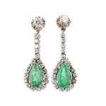 Emerald diamond drop gold pair of earrings