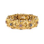 Ruby sapphire floral gold bracelet