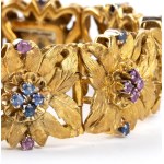 Ruby sapphire floral gold bracelet