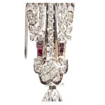 Onyx Mediterranean coral diamond Déco style gold brooch 1950s