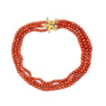Mediterranean coral necklace with gold star-shaped pendant