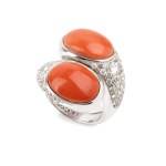 Cerasuolo coral diamond gold "contrariè" ring