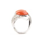 Cerasuolo coral diamond gold "contrariè" ring