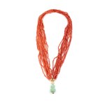 Mediterranean coral necklace with jadeite pendant