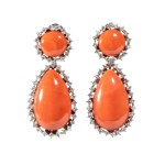 Cerasuolo coral diamond gold drop pair of earrings