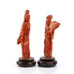 A pair of Chinese Cersuolo coral carving Republic period
