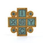 CASTELLANI, Gold and Micromosaic Greek Cross Brooch with the Early Christian ΙΧΘΥΣ Inscription Rome, circa 1860-1880