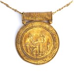 Gold necklace with an archaeological-style pendant