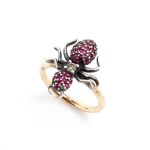 Ruby diamond gold and silver insect ring early 20th century