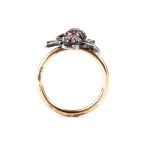 Ruby diamond gold and silver insect ring early 20th century