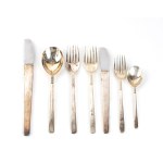 CARLO SCARPA, CLETO MUNARI, Important "Lotus Leaf" Sterling Silver Flatware Service, Designed by Carlo Scarpa for Cleto Munari, from the Family of the Artist 1977