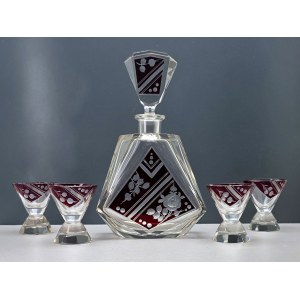 Karl Palda - Art Deco - crystal decanter with glasses - 1930s