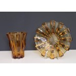 Art Deco - Amber Glass Set - designed by Rudolf Schrotter - Heřmanova huť - 1930s