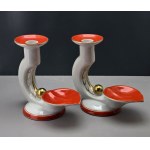 Ćmielów - Art Deco - Pair of porcelain oil lamps - 1930s [Rare]