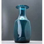 Turquoise glass bottle / "crinkled" vase—designed by Z. Horbowy—H S Sudety—second half of the 20th century