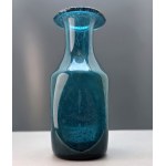 Turquoise glass bottle / "crinkled" vase—designed by Z. Horbowy—H S Sudety—second half of the 20th century