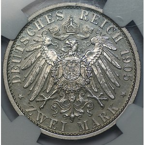 NIEMCY, Schwarzburg-Sondershausen, 2 marki 1905, Berlin, NGC PF60