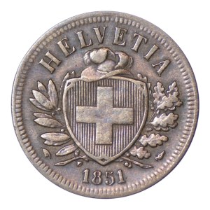 Switzerland, 2 rappen, 1851