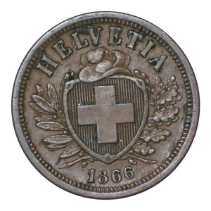 Switzerland, 2 rappen, 1866