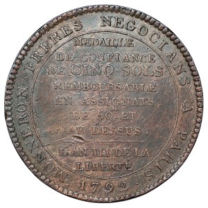 Francja, Bracia Monneron, 5 sols 1792