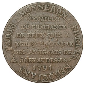 Frankreich, Brüder Monneron, 2 Sols, 1791