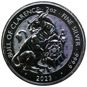 United Kingdom, Charles III, 5 pounds 2023, Tudor Beasts, Bull of Clerance, 2 ounces