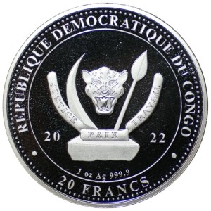 Kongo, 20 Francs 2022, Bär, 1 Unze