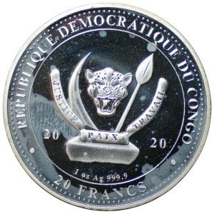 Congo, 20 francs, 2020, Whale, 1 ounce