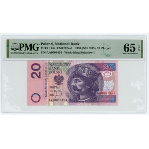20 Złoty 1994, Serie AA 0003424, PMG 65 EPQ