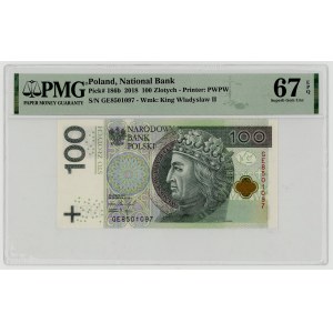 100 złotych 2018, seria GE, PMG 67 EPQ