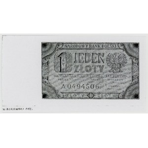 Kopien von Entwürfen, die nicht in Umlauf gebracht wurden, 1 Złoty 1948, Vorderseite + Rückseite