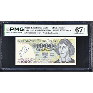 1.000 Złoty 1975, Serie A 0000000, Muster Nr. 1215*, PMG 67 EPQ, 2. Höchstnote