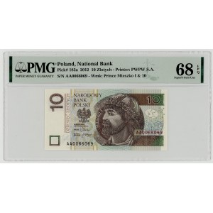 10 zlotych, 2012, series AA0066069, PMG 68 EPQ