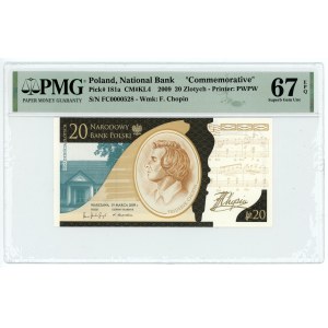 20 zlotych, 2009, Fryderyk Chopin, PMG 67 EPQ, low serial number