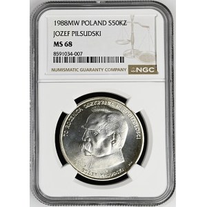 50,000 zlotys, 1988, Józef Piłsudski, NGC MS 68, 2nd highest grade