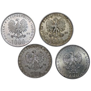 200 oraz 1.000 złotych (1975-1983), Jan Paweł II i Olimpiada, zestaw 4 sztuk monet
